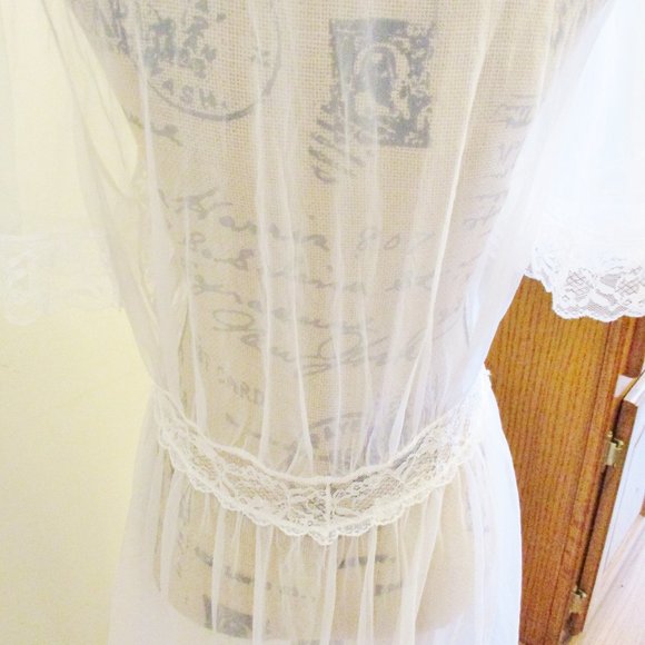 Vintage Val Mode Women's Negligee Peignoir Robe White Lace Bodice w/Tie Close, M - Picture 10 of 14